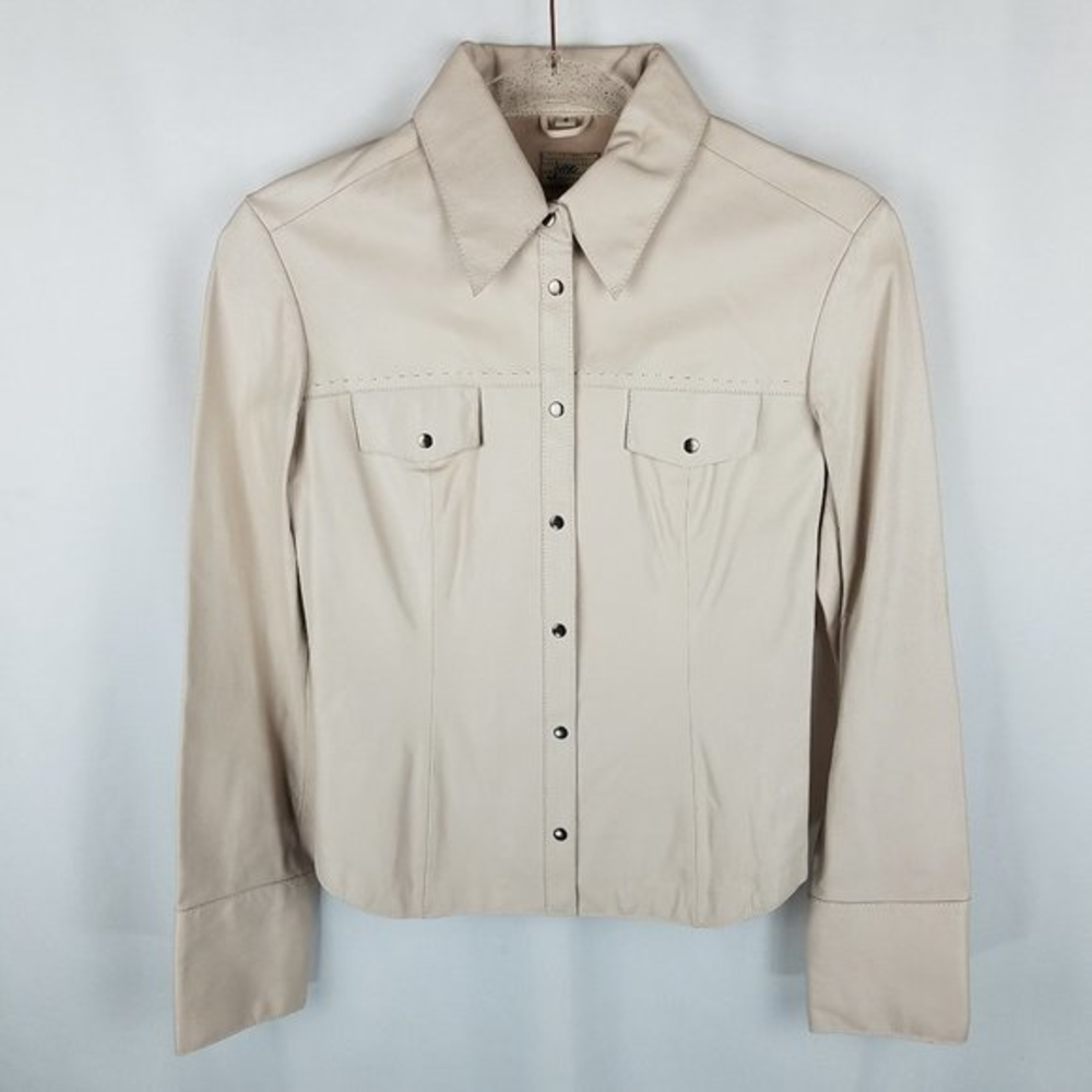 June‎ jacket tan leather snap front S